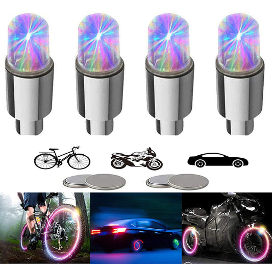 YUERWOVER 4 piezas de luces LED para rueda de bicicleta, tapas de válvulas de neumáticos de coche, luces intermitentes para radios de neumáticos de bicicleta y motocicleta, accesorios reflectores geniales para niños, hombres y mujeres (coloridos)