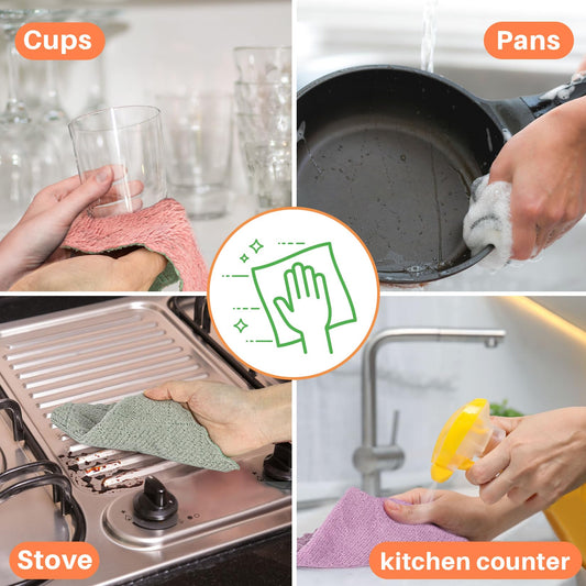 Paños de cocina de terciopelo coral - 17 piezas de paños de cocina súper absorbentes, paños de limpieza de microfibra, paños de cocina reutilizables de secado rápido y lavables para la limpieza diaria de la cocina y el baño