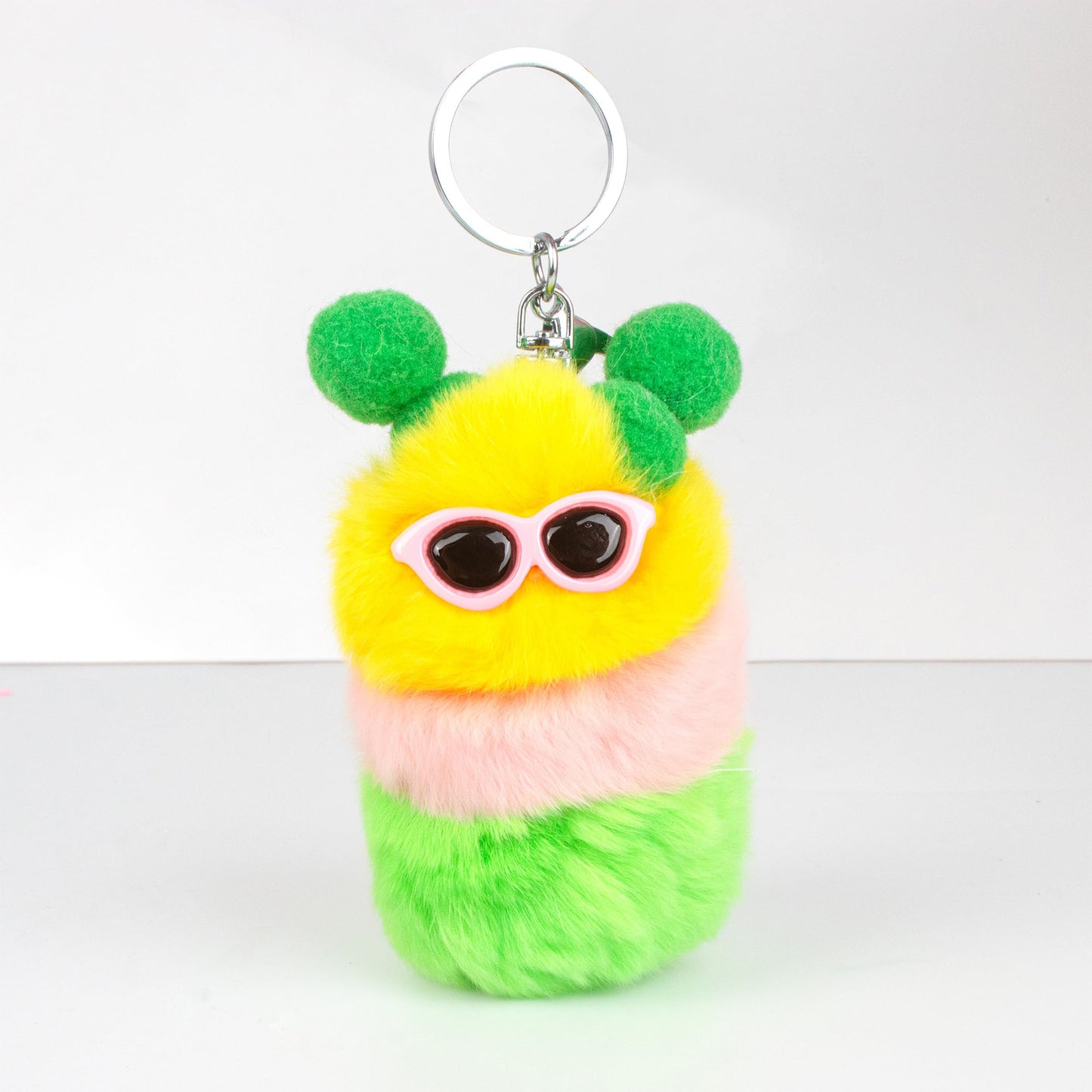 Caterpillar Worm Keychains, Pom Pom Cute Funny Plush Ring Accessories for Backpack Wristlet Car Keys Balls Decor Handbag, Charger Girly Frost Mint Llaveros Para Mochilas Charm for Girl Teen Women (A)