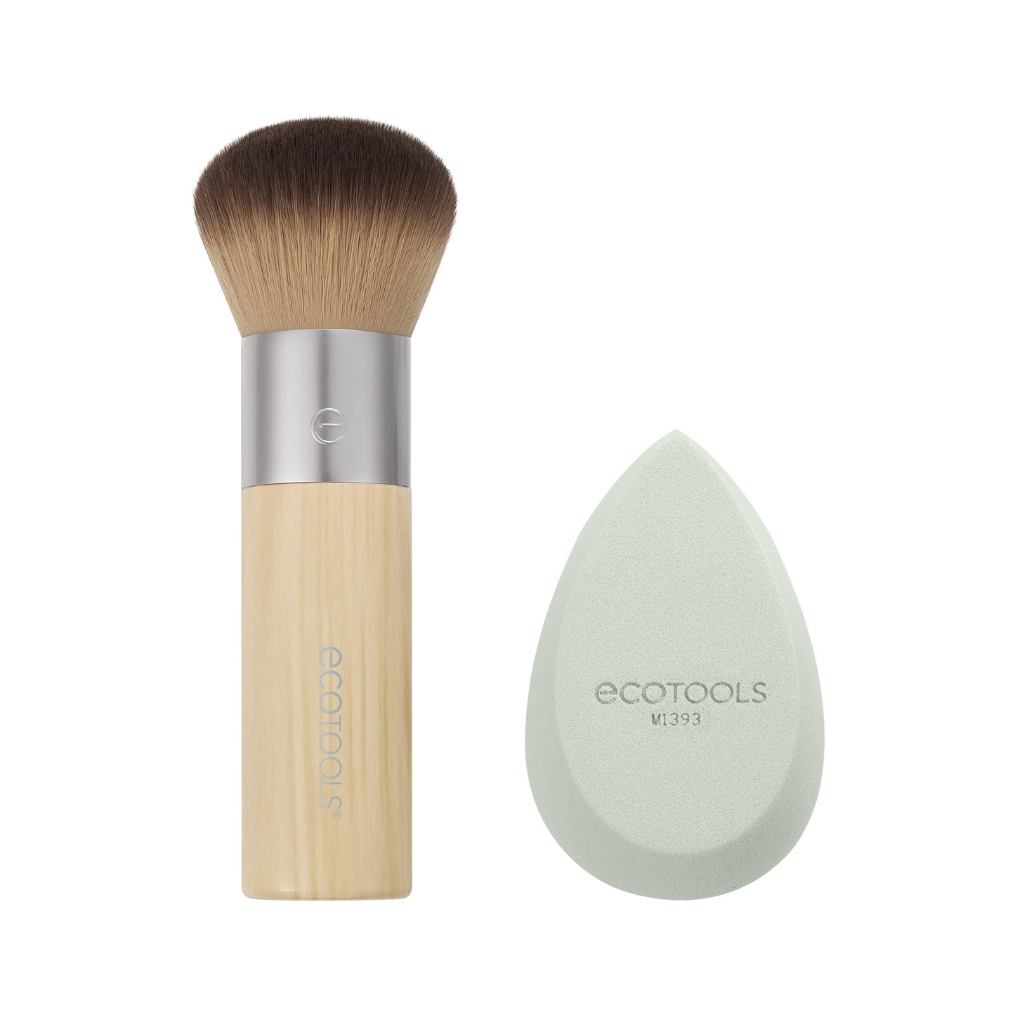 EcoTools Blend + Blur Makeup Brush and Sponge Duo, Makeup Blender Sponge & Foundation Brush, For Liquid & Cream Makeup, Cloud Skin, Eco Friendly, Latex-Free, Cruelty Free, & Vegan, 2 Piece Set