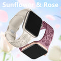 6 Pack Floral Engraved Bands Compatible with Apple Watch Bands 44mm for Women 40mm 41mm 45mm 49mm, Adjustable Comfortable Soft Silicone for iWatch Bands 38mm Womens Series