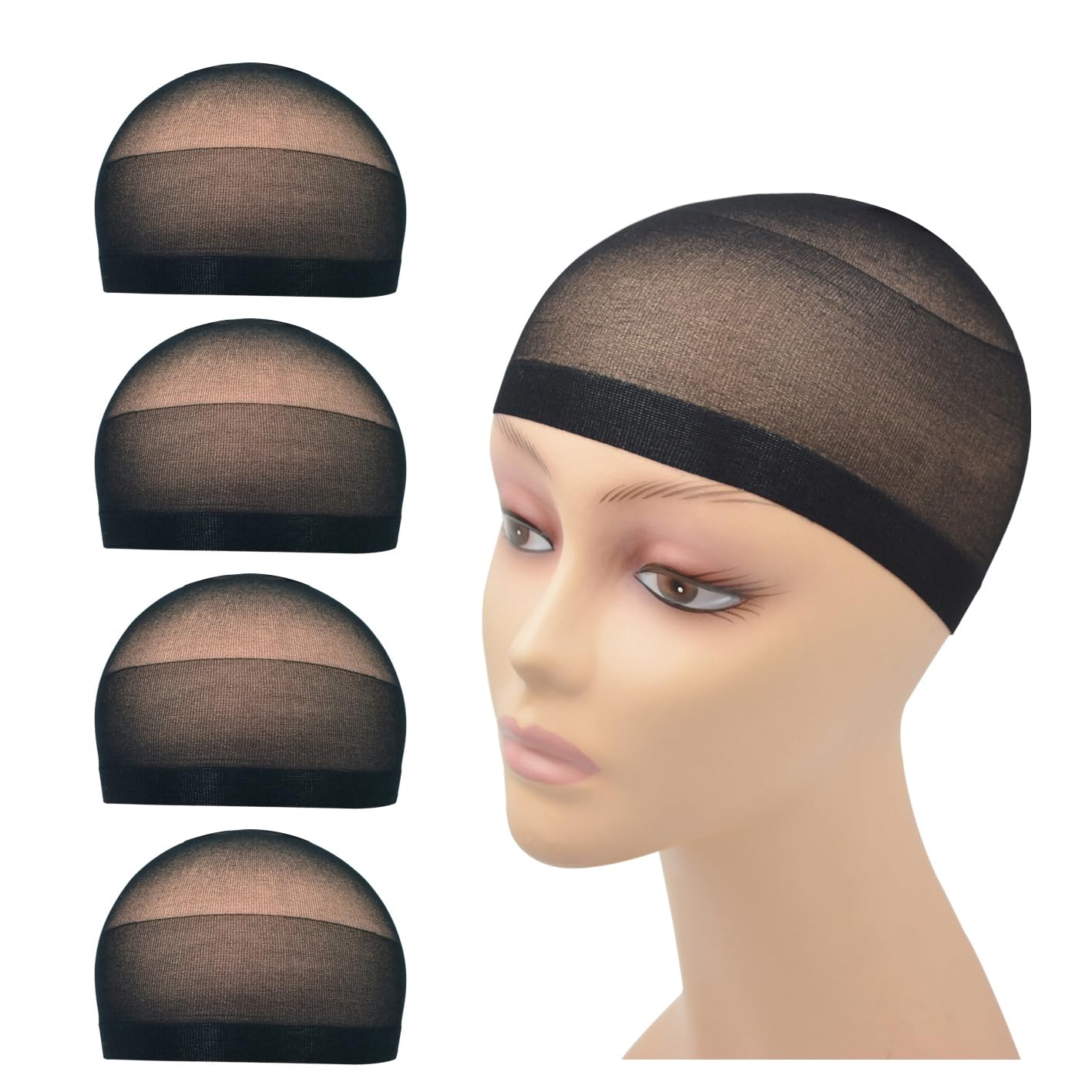 YTBYT 4 Pcs Wig Caps Stretchy Nylon Wig Stocking Caps for Women Men Kids (Nylon Wig Cap, Black)