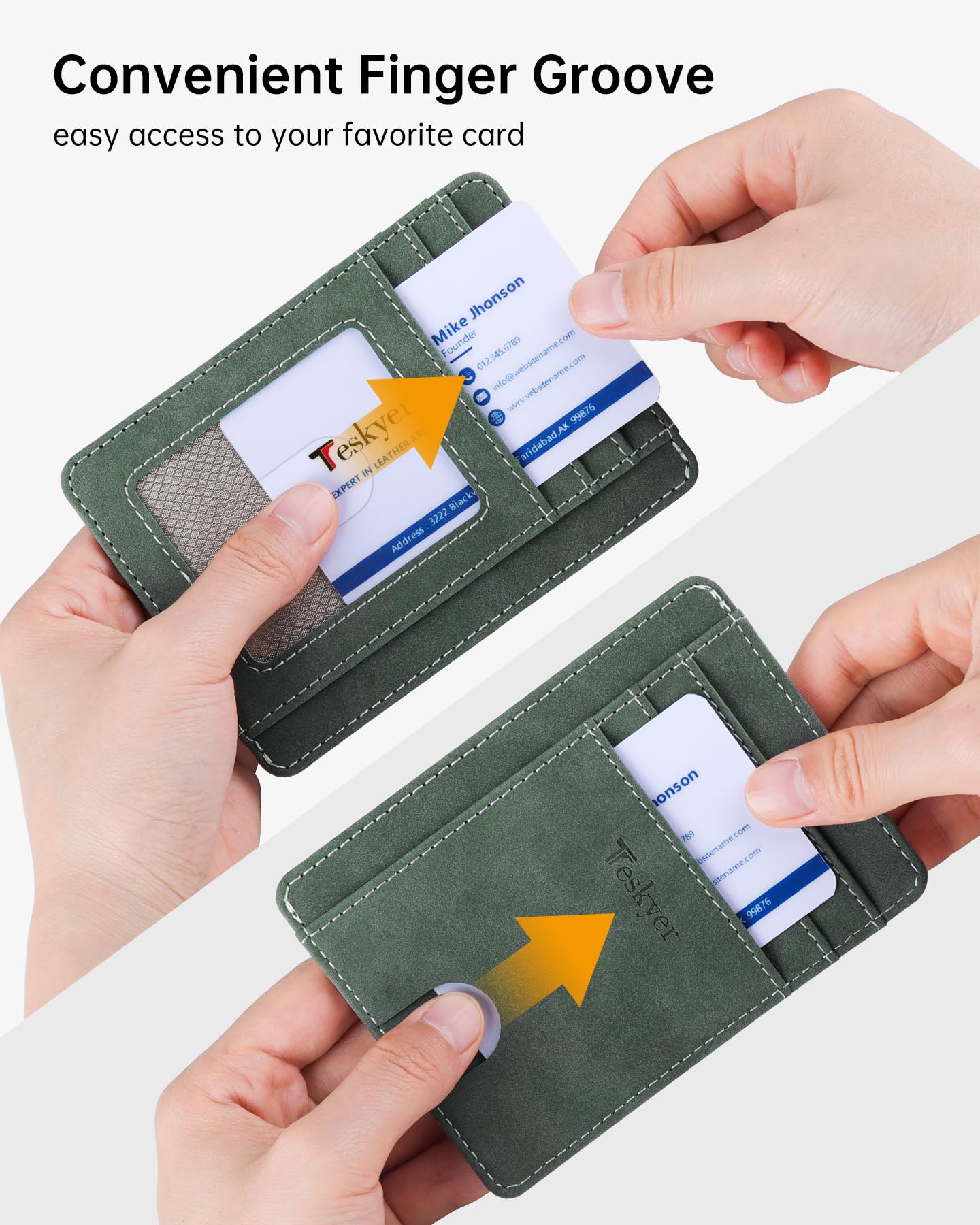 Teskyer Slim Wallet for Men, Minimalist Front Pocket RFID Blocking Leather Wallet Credit Card Holder for Men & Women