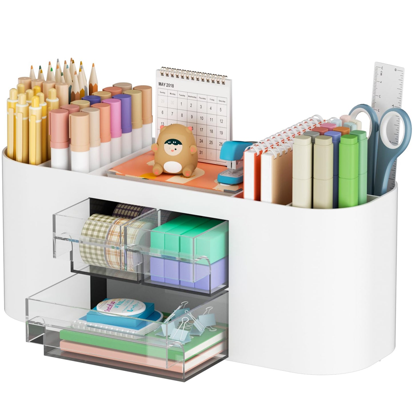 Marbrasse Organiseur de bureau avec 3 tiroirs, pot à crayons multifonctionnel, organisateurs de bureau et accessoires avec 7 compartiments pour la maison, l'école, la salle de classe (blanc)