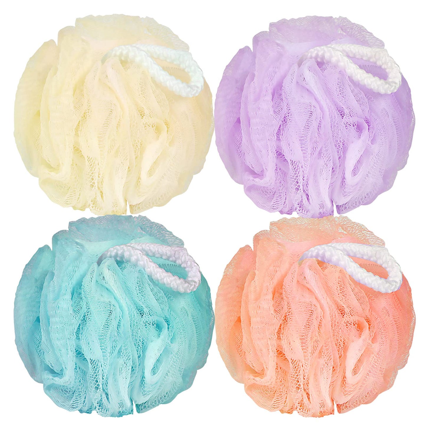 FARMOGA Bath Loofah Sponge Body Scrubber Shower Sponge Exfoliating Mesh Pouf Shower Ball Bath Sponges for Women and Men Bathing Accessories (4Pack 50G Colorful)