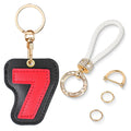 2 in 1 Crystal Bling keychain & cute number tag keychain, leather airtag keychain holder, Lanyard for women Keychain -No.7