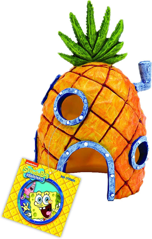 Adorno para acuario con licencia oficial de Bob Esponja (SBR10EO) de Penn-Plax: casa de piña de Bob Esponja, tamaño mediano