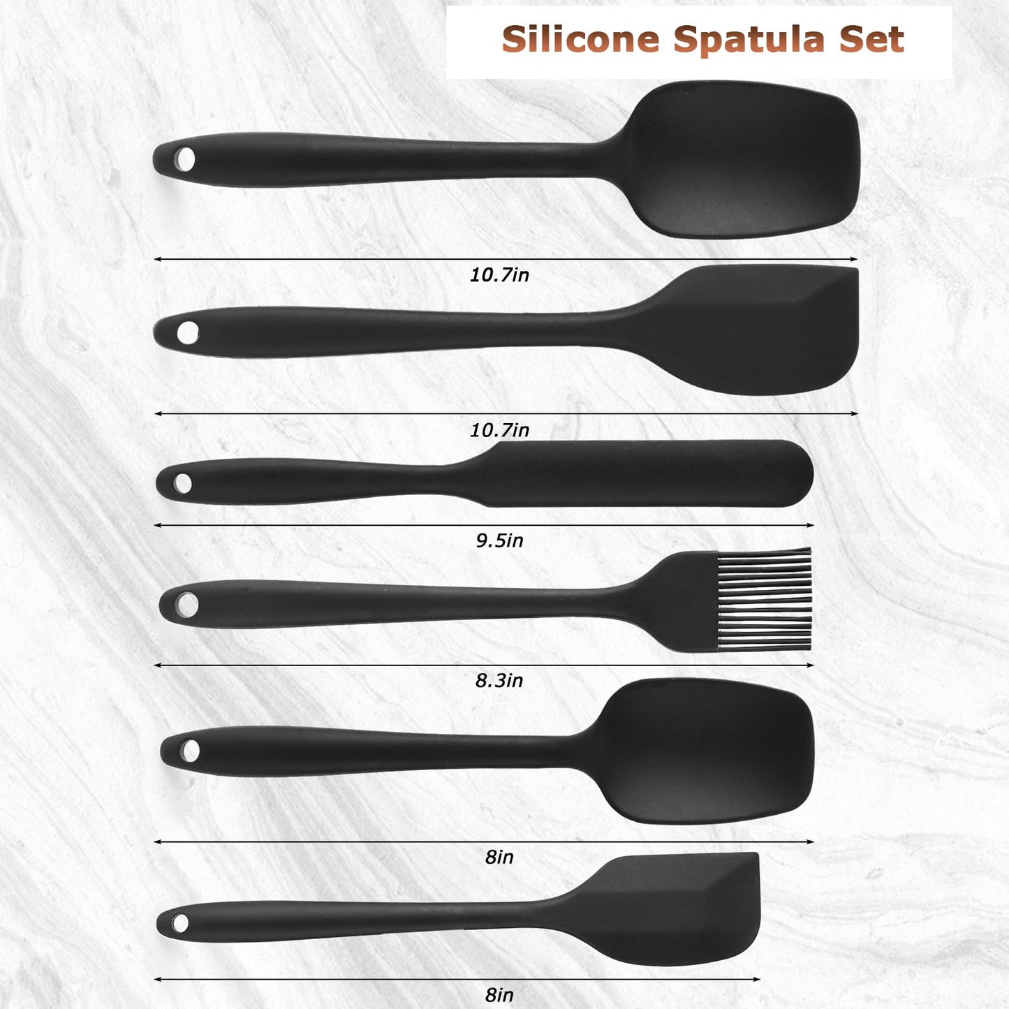 HANSGO 6PCS Silicone Spatula Set, Rubber Spatula High Heat-Resistant One Piece Seamless Design Cooking Spatulas Kitchen Utensils Set for Kitchen Cookware Cooking Baking Mixing Black