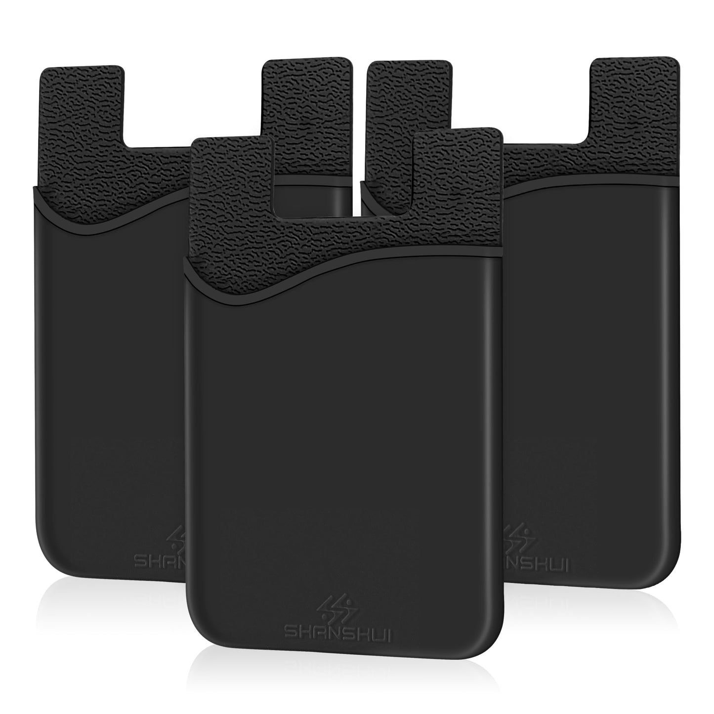 SHANSHUI Phone Credit Card Holder, 3 Pack Strong Sticky Cell Phone Wallet Stick On Card Holder for Phone Case Fits for All Smartphones - Black