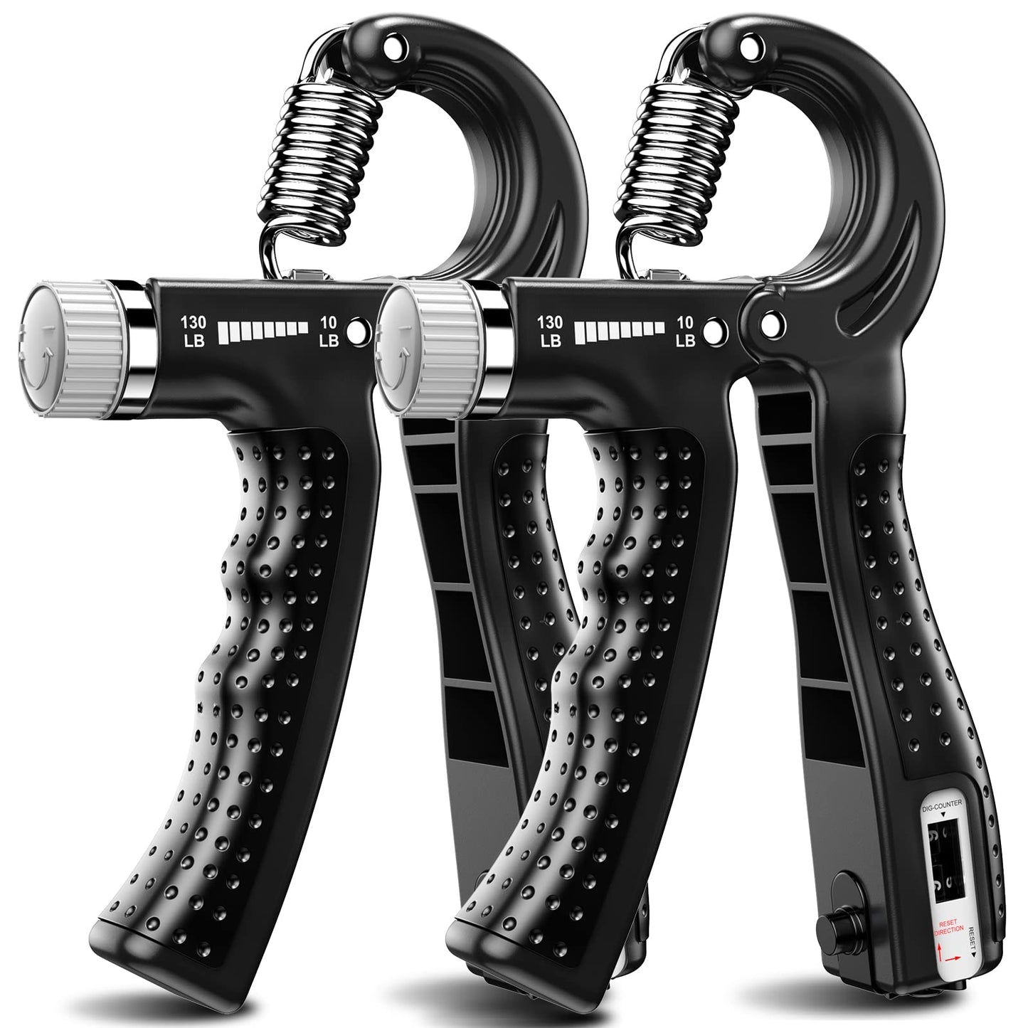 KDG Hand Grip Strengthener 2 Pack(Black) Adjustable Resistance 10-130 lbs Forearm Exerciser，Grip Strength Trainer for Muscle Building and Injury Recovery for Athletes