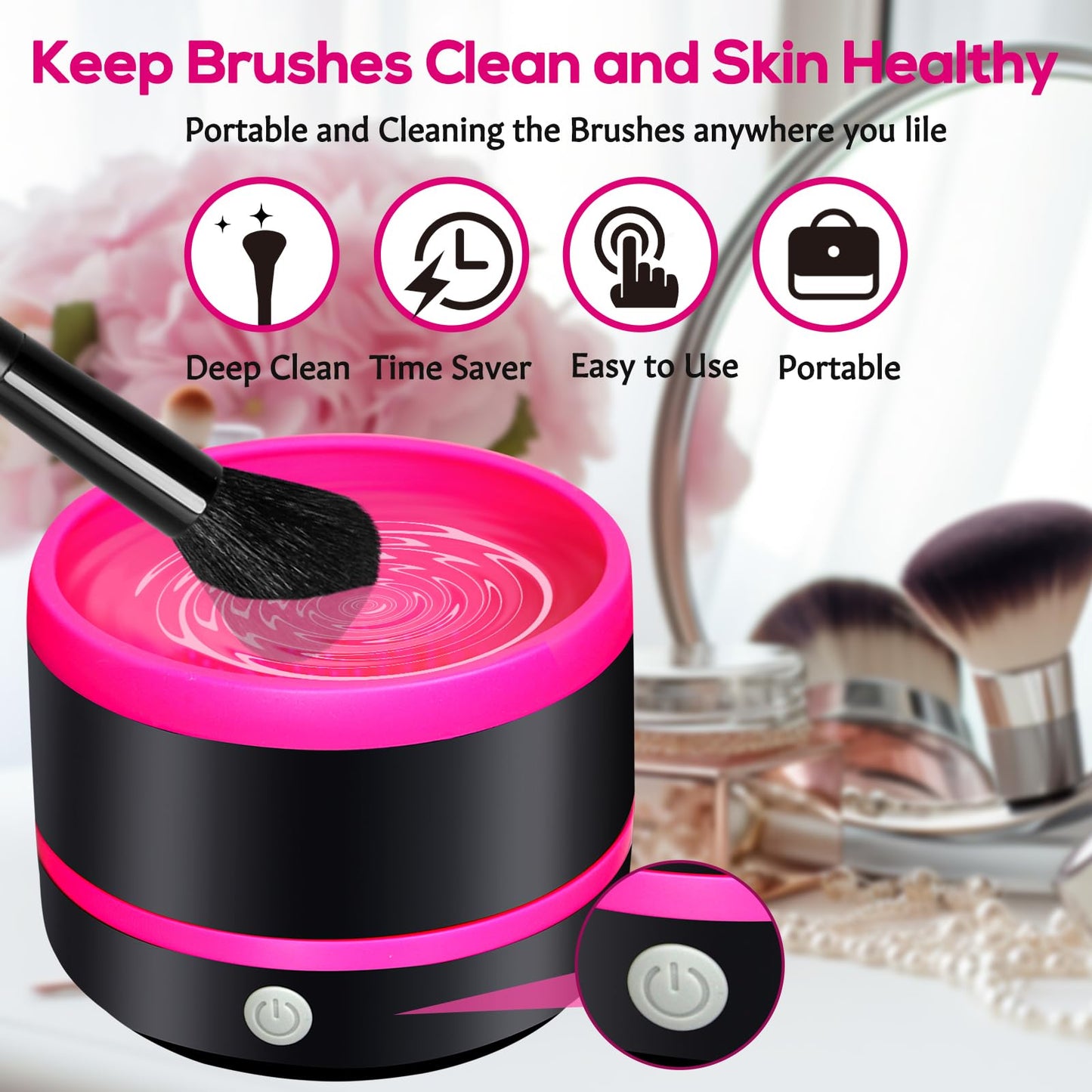 Electric Makeup Brush Cleaner Machine, Automatic Spinning Cosmetic Brushes Cleaner Cleanser for All Size Beauty Makeup Brush Set Travel Portable for Women, Girls