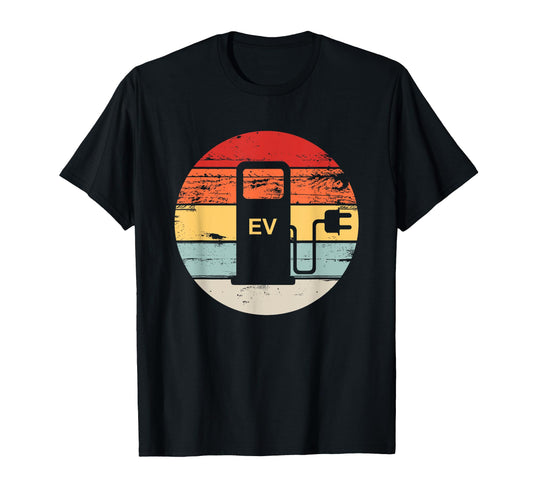 Electric Vehicle Charging Station Retro Sunset Electric Car T-Shirt