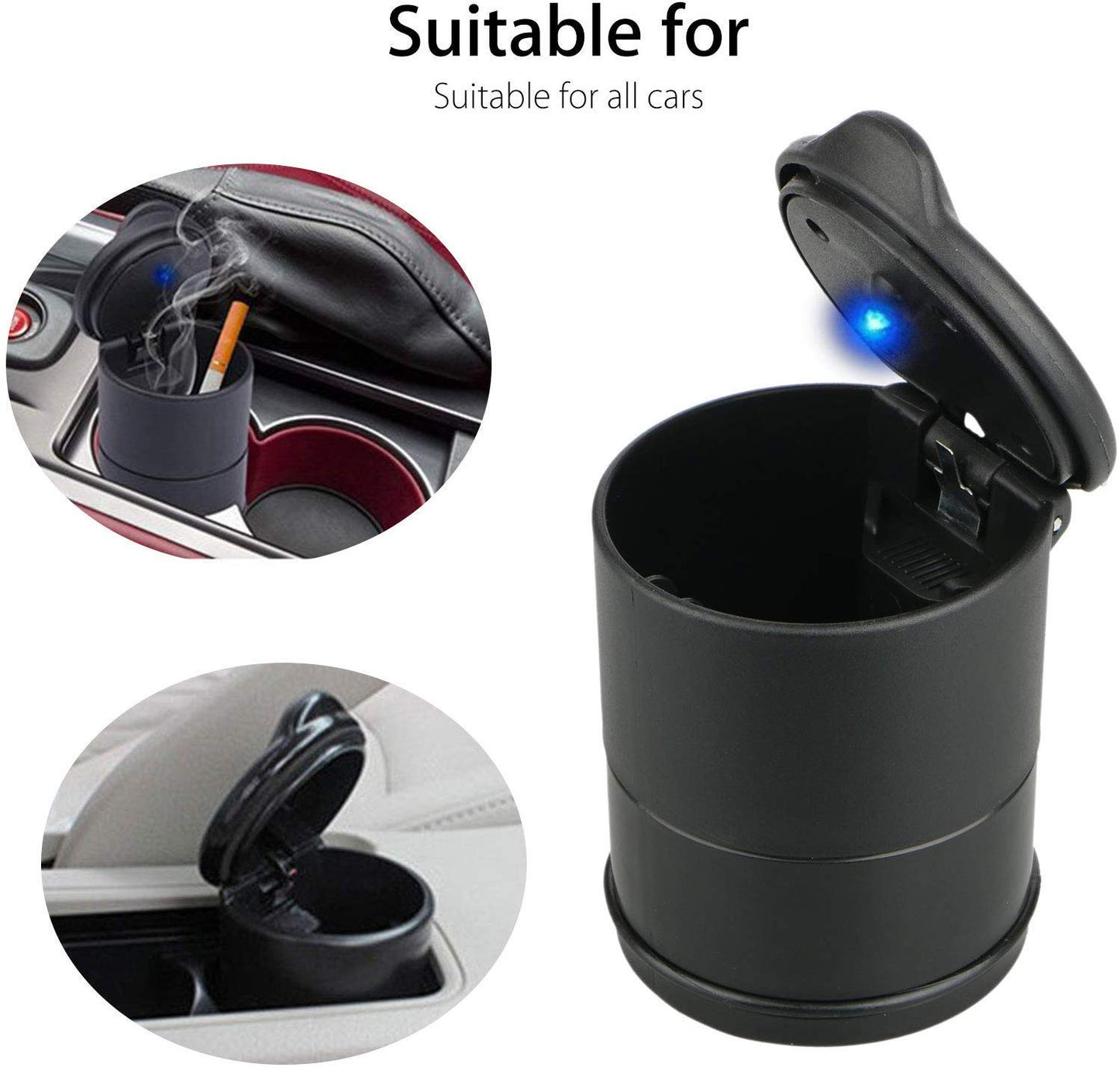 AISIBO Cigarette Smoke Car Ashtray Cup Holder, LED Portable Auto Car Truck with Lid for Office Home Car Ashtray (Black)