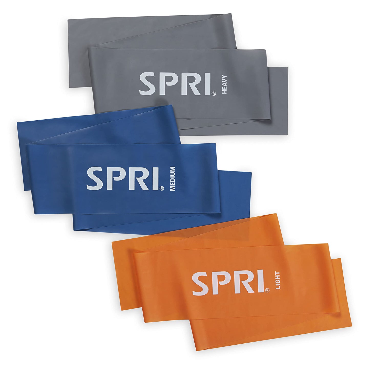 Lot de 3 bandes plates SPRI - Kit de bandes de résistance avec 3 niveaux de résistance - Bandes d'exercice pour la musculation, la flexibilité et l'entraînement corporel - Outil de fitness polyvalent - Léger, moyen et lourd