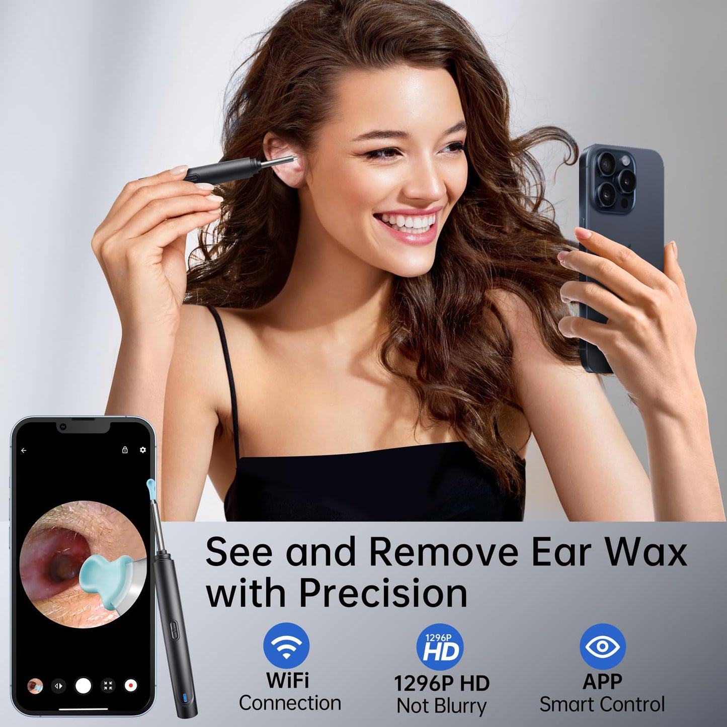 Ear Wax Removal Tool Camera, 1296P HD Camera and 6 LED Lights, Ear Cleaner with Camera, 1296P HD Camera and 6 LED Lights, Ear Cleaning kit, Ear Wax Removal Kit