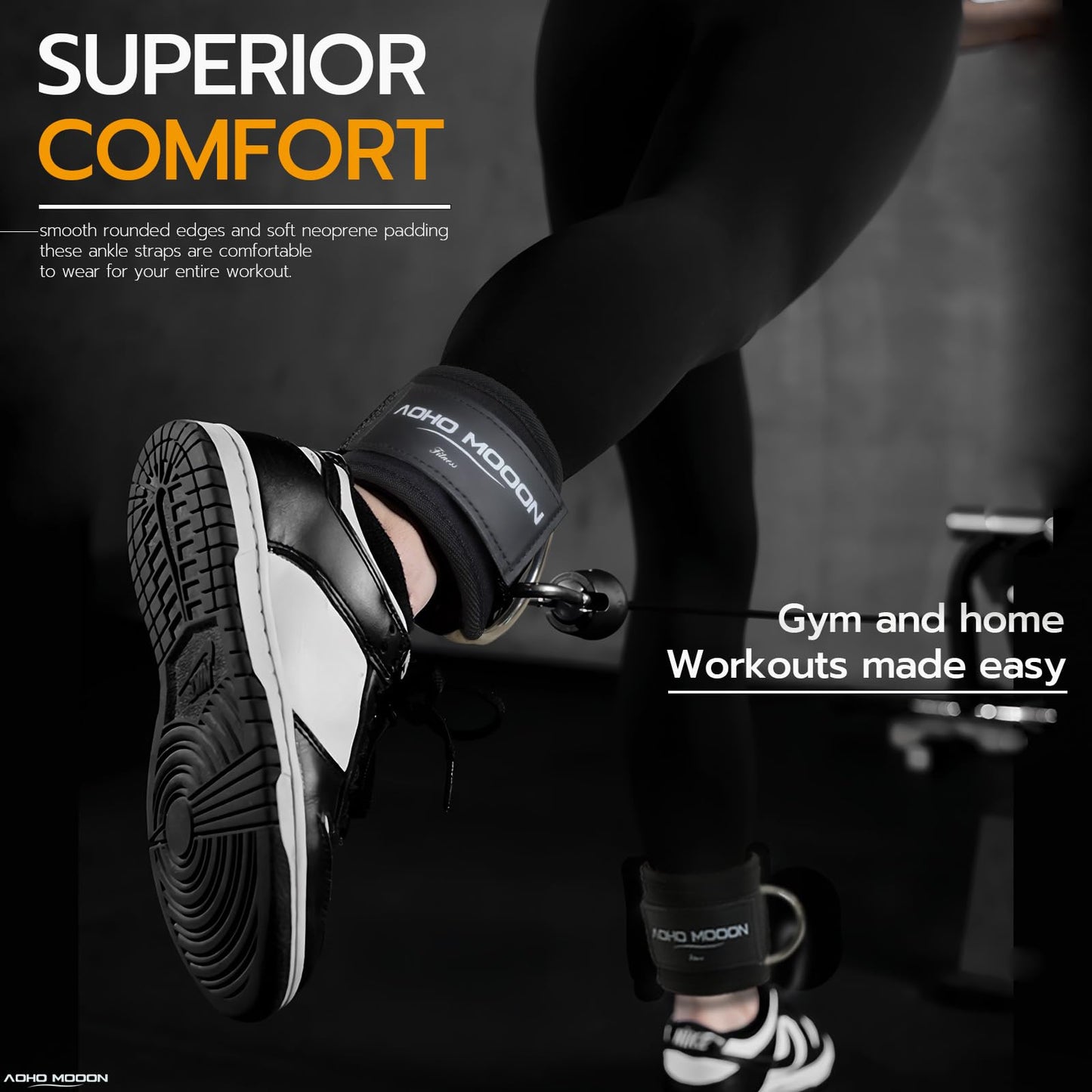 AOHO MOOON (Pair Comfortable Adjustable Ankle Straps for Cable Machines Women, Gym Workout Leg Straps, Ankle Cuffs for Glute Workouts, Foot Straps for Kickback