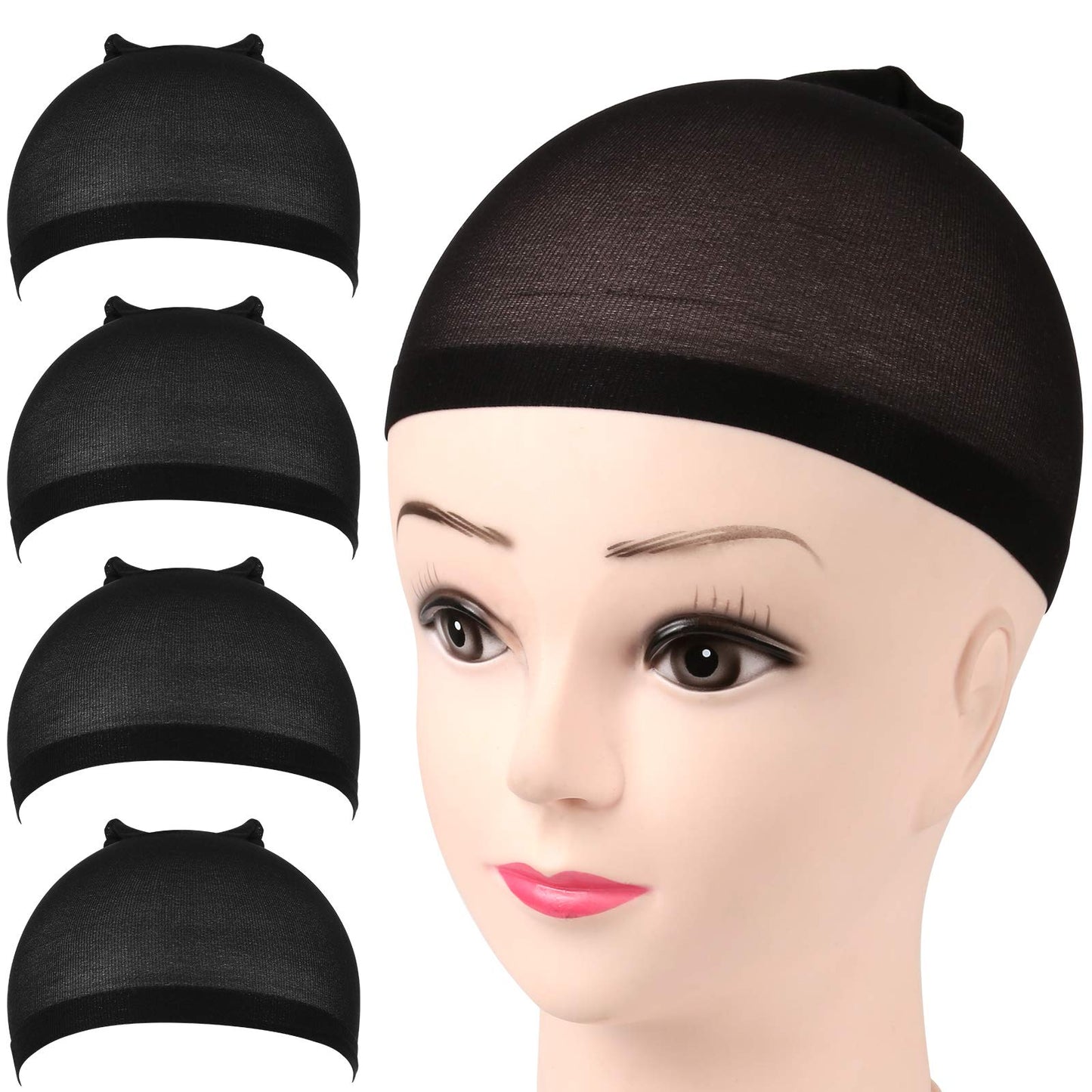 FANDAMEI Wig Cap, Nylon Wig Caps, 4 Pieces Stocking Wig Caps for Women (Black）