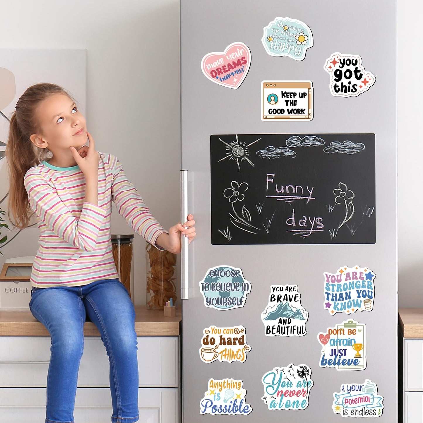 Aesthetic Inspirational Magnets for Fridge - 12PCS Cute Motivational Magnets for Refrigerator Positive Quotes Locker Magnets for Girls Boys Adults Mental Health Magnets for Home Kitchen Office Decor