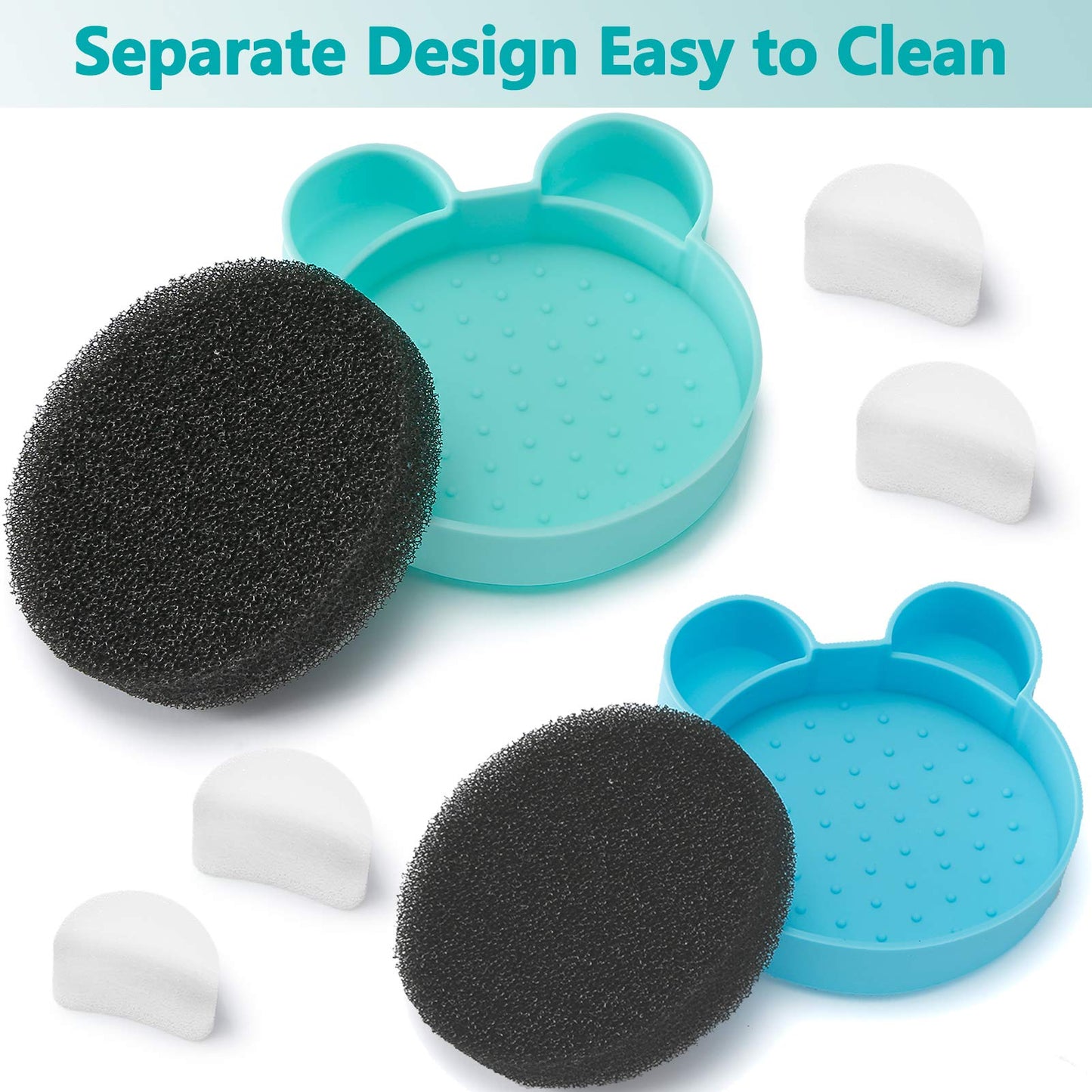 TailaiMei 2 Pack Makeup Brush Cleaning Mat with Color Removal Sponge, 2 in 1 Design Silicone Cleaner Pad for Dry Brush Color Switch and Wet Cleaning (Blue&Green)