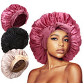 3 gorros para dormir, gorro de seda satinada extra para dormir para mujeres con banda para atar para cabello rizado, gorros grandes con trenzas