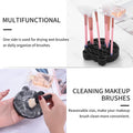 Silicon Makeup Brush Cleaner Mat with Brush Drying manual Make up brush cleaner cleanser machine Cosmetic Brush Cleaning Pad+Makeup Brush Dry Cleaned Quick Color Removal Sponge Scrubber Tool(Black)