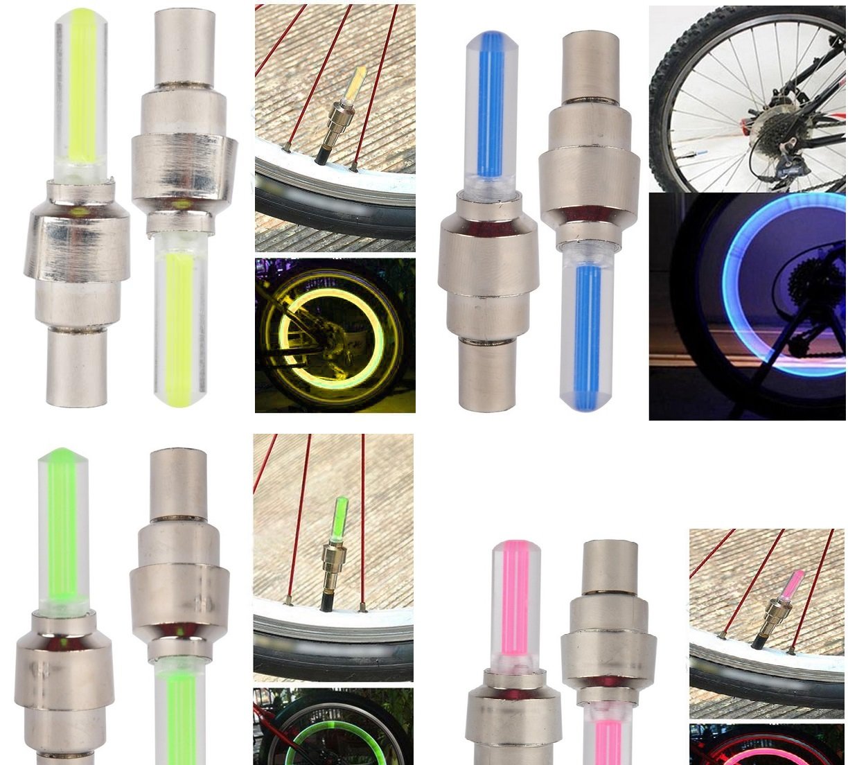 Dkiigame - Paquete de 10 luces LED para tapa de válvula de rueda de neumático de bicicleta (2 rojas, 2 amarillas, 2 azules, 2 verdes, 2 coloridas)