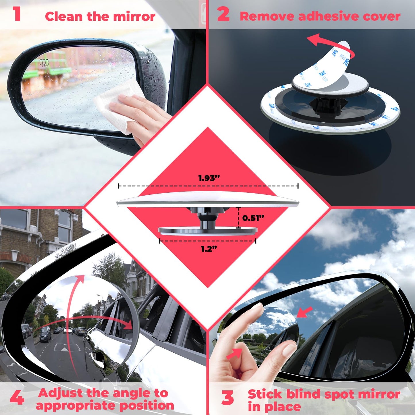 2pcs Round Blind Spot Mirror for Automotive Exterior Accessories, SUV Car Truck Accessories Frameless Convex HD Glass BlindSpot Side Mirror, Rear View Mirror with Wide Angle Adjustable Stick