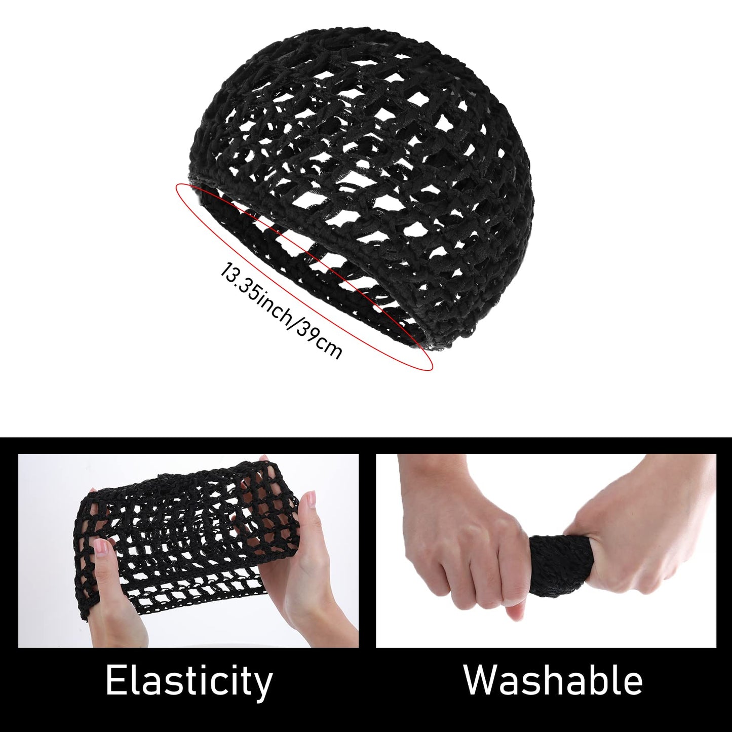 WLLHYF 2 PCS Hair Nets Cap Sleeping Hairnet Snoods Wrap Bonnets Long Straight Curl Wig Head Protector Black Mesh Wrapping Crochet Wave Cook Hats Bun Lift Strap Weaving Sew For Women Ballet