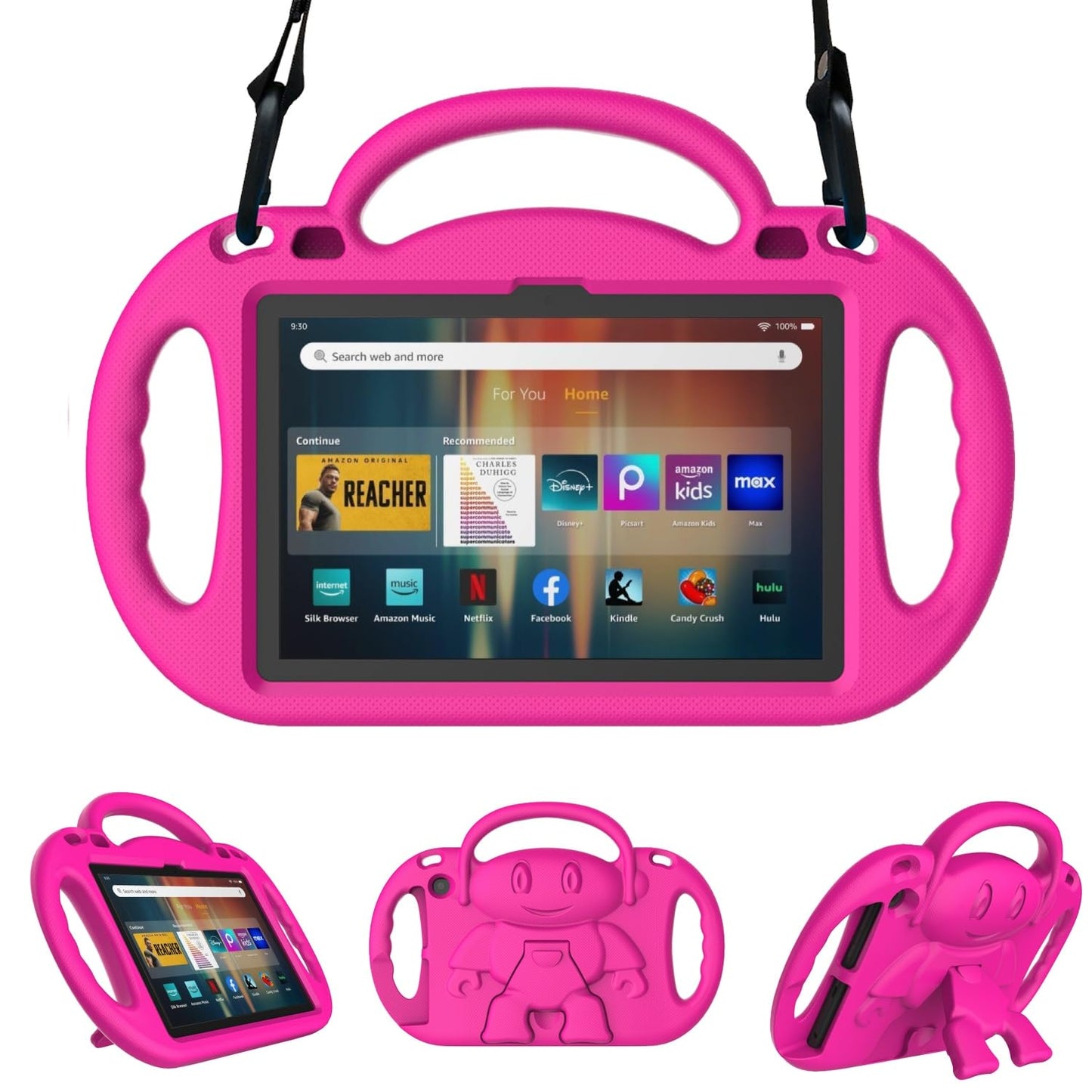 Fire HD 8 & HD 8 Plus Tablet Case for Kids(12th/10th Generation, 2024/2022/2020 Release), Sanyetral Lightweight Shockproof Cover with Shoulder Strap, Stand and Handle Not for Nokia TCL Samsung -Pink