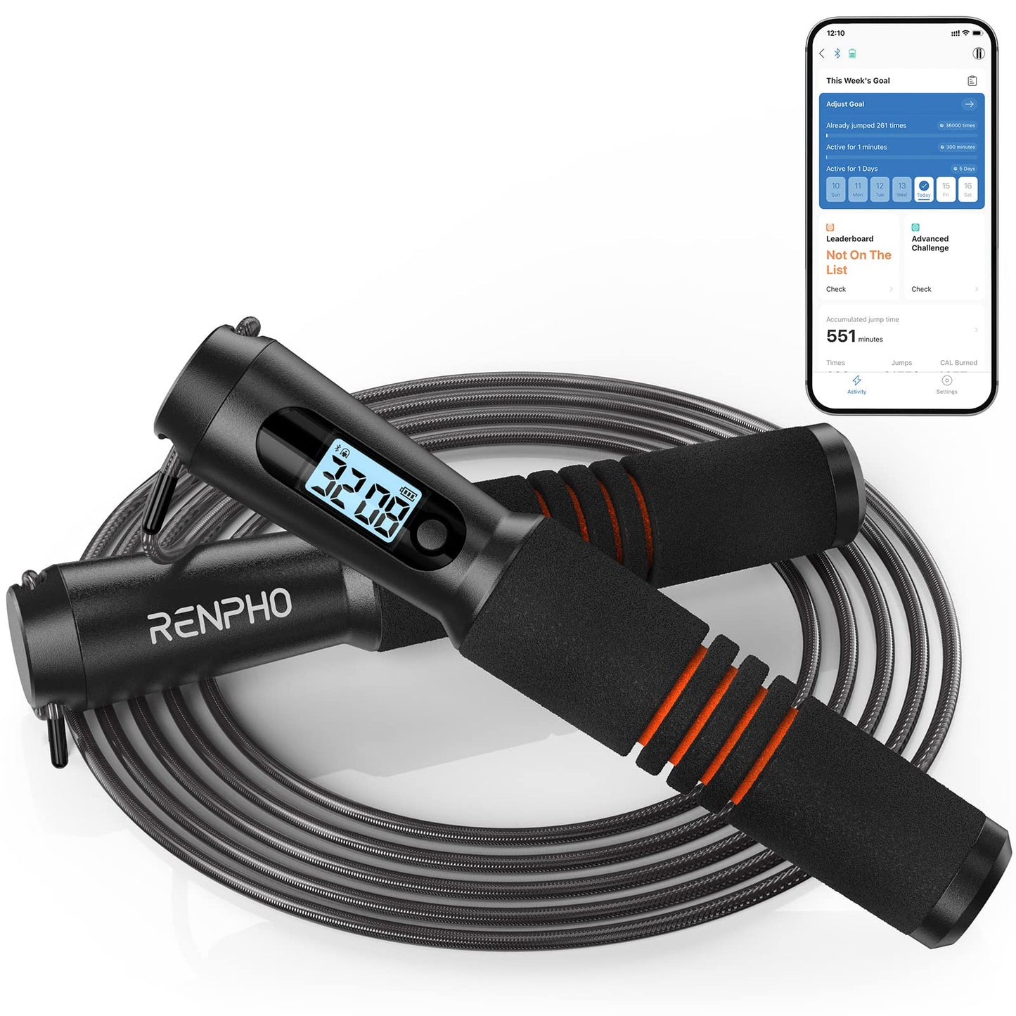 Jump Rope, RENPHO Smart Jump Rope with Counter, Fitness Skipping Rope with APP Data Analysis, Workout Jump Ropes for Home Gym, Crossfit, Jumping Rope for Exercise for Men, Women, Girls, Kids