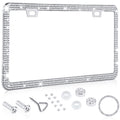 1 Pack Bling License Plate Frame with Car Engine Start Stop Button Cover, Thin Border Luxury Clear Glass Crystal Rhinestone License Plate Frame, White