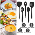 TeamFar Silicone Cooking Utensils Set of 5, Kitchen Utensils Solid & Slotted Spoons Turners Pasta Server for Nonstick Cookware, Healthy & Heat-Resistant, Seamless & Non-Scratch, Dishwasher Safe, Black