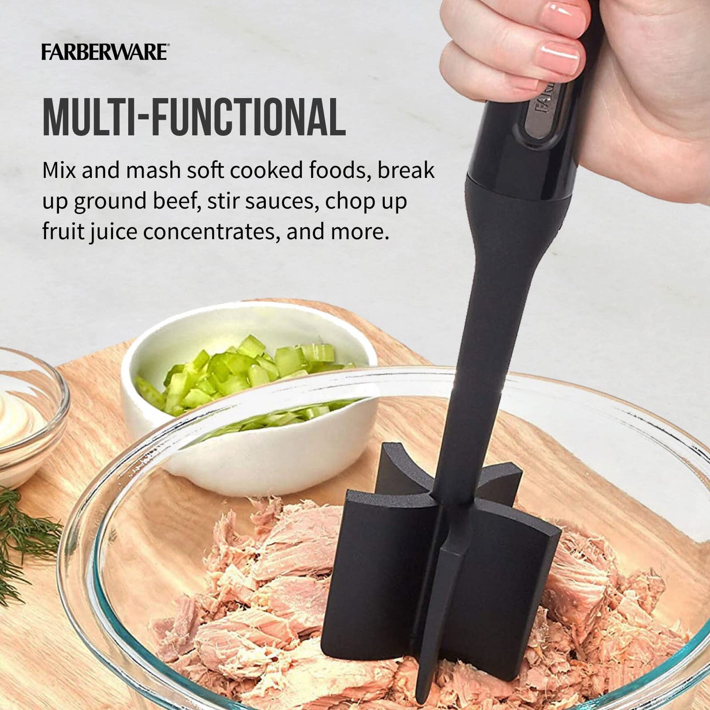 Farberware 5211438 Professional Heat Resistant Nylon Meat and Potato Masher, Safe for Non-Stick Cookware, 10-Inch, Black