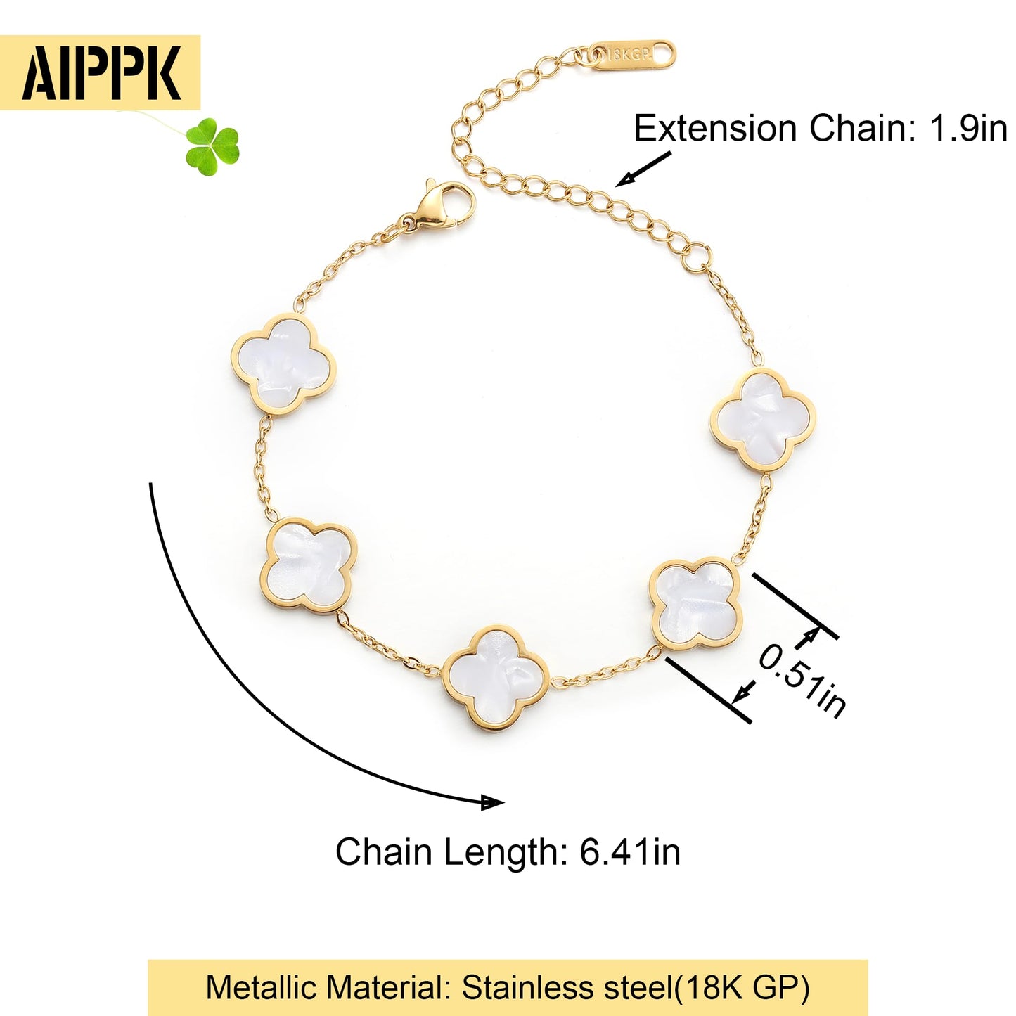 AIPPK 18K Gold Plated Clover Lucky Bracelet Van Cleef Bracelet Dupes for Women White Flower Four Leaf Bracelets Trendy Jewelry Gifts for Women