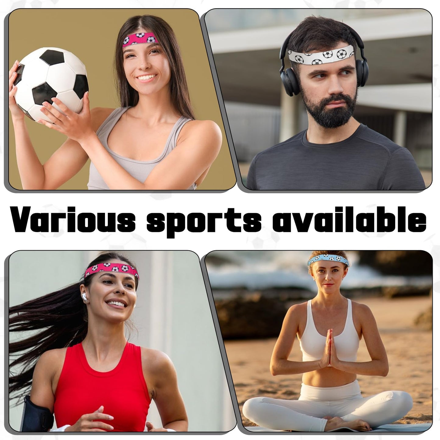 JJUNW Lot de 5 bandeaux de football pour filles, bandeau de football réglable, bandeau de cyclisme antidérapant, accessoires pour garçons, filles, amateurs de sport