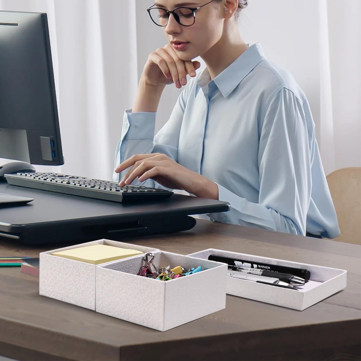 Organizador de escritorio xiepipipaper, accesorios de escritorio de oficina, organizador de escritorio de cartón con soporte para lápices y bolígrafos y bandeja para notas adhesivas, almacenamiento de clips, color blanco