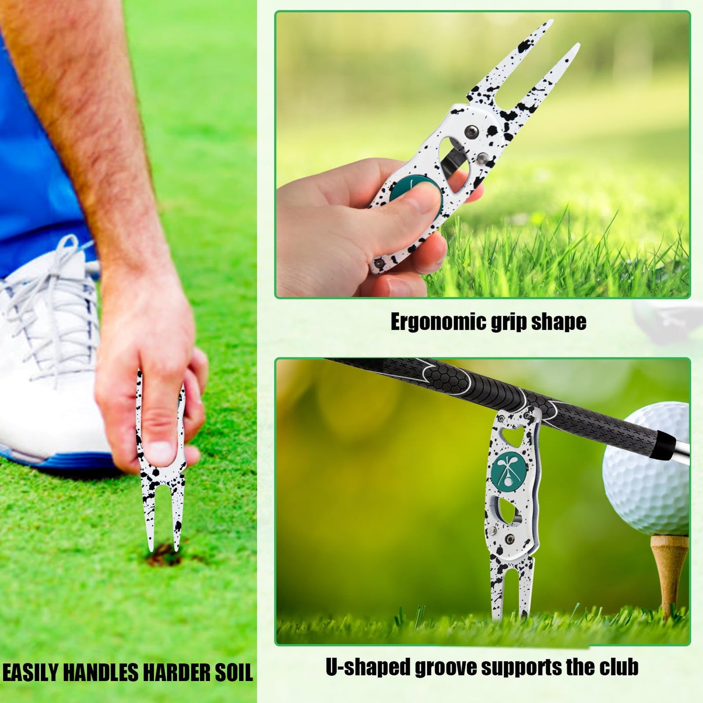 SYNATANA Divot Repair Tool for Golf - Foldable Pop-up Button & Magnetic - Golf Divot Tool and Ball Marker for Protecting The Green and Showing Off Your Clubs, White 1PCS