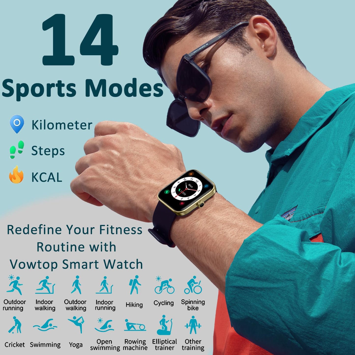 Vowtop Fitness Tracker for Men Women with Aluminum Alloy Frame, Alexa Built-in 1.69'' DIY Dial with Blood Oxygen & Heart Rate Monitor, 14 Sport Modes Smart Watch for Android iOS Phone, Golden