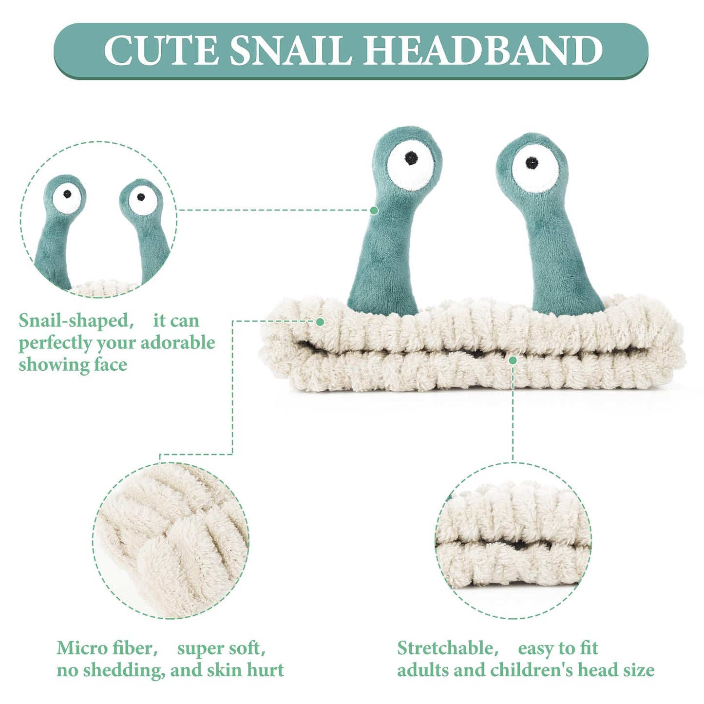 Molain Face Wash Headband, Palm and Snail Spa Hair Bands Makeup Headbands Women Cartoon Cute Coral Fleece Elastic Headband Creative Hair Accessories for Washing Face Shower Sports Beauty Skincare