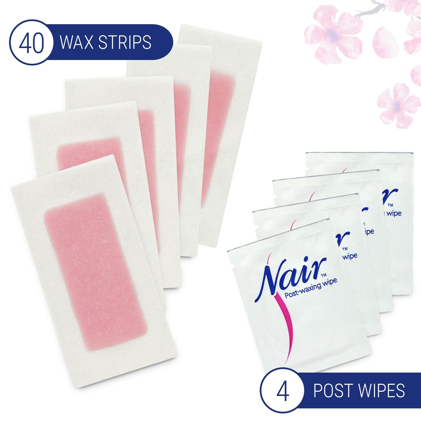 Tiras de cera depilatorias Nair, tiras de cera depilatorias para rostro y zona del bikini, 40 unidades