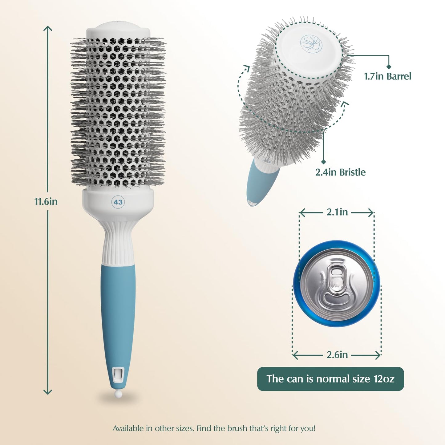 Round Brush for Blow Drying - Medium Ceramic Ionic Thermal Barrel Brush for Sleek Precise Heat Styling Blowout Volume - Lightweight Round Hair Brush for Smooth Hair (2.4in, 1.7in Barrel)(Non-electric)