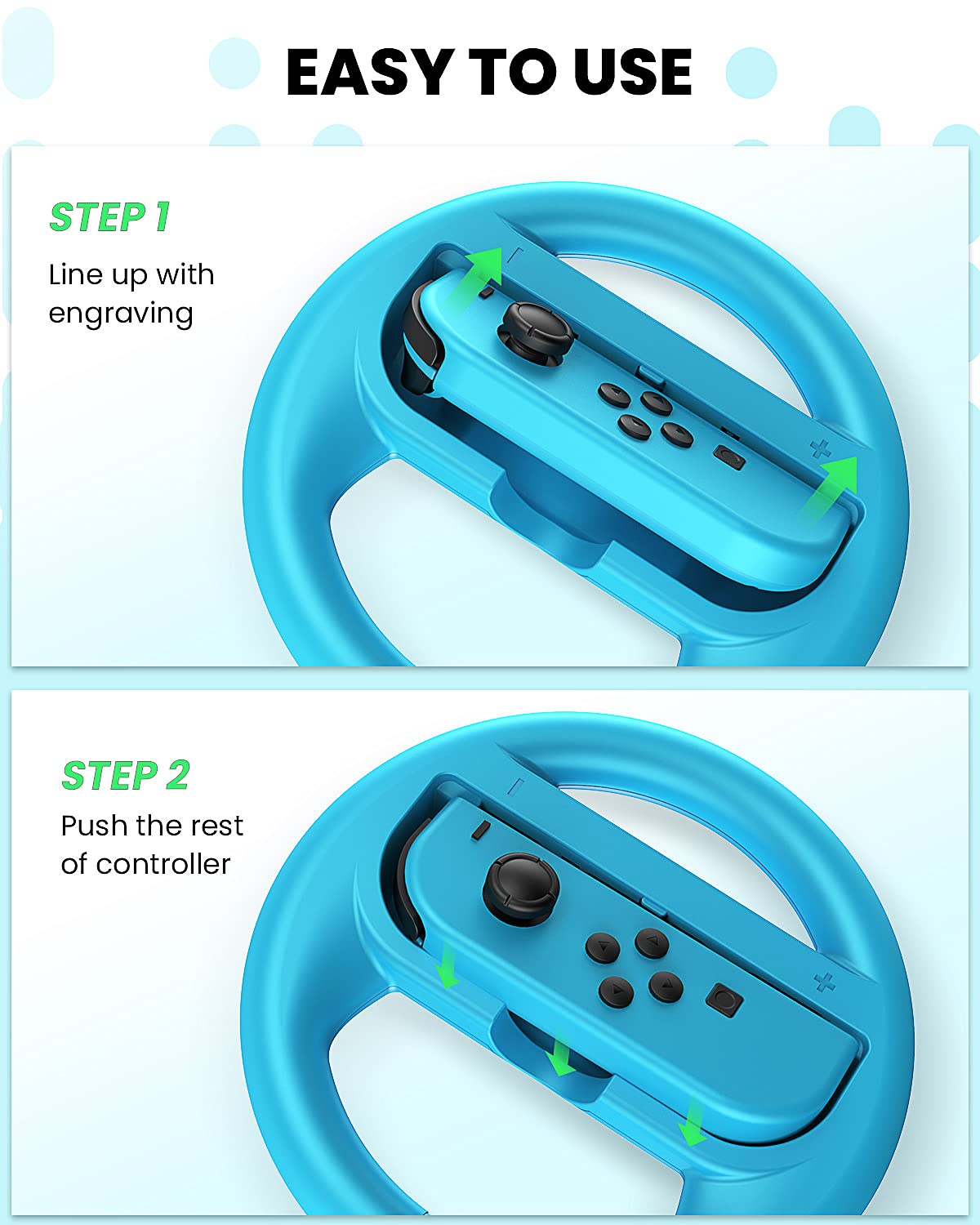 VOYEE Steering Wheel Compatible with Nintendo Switch Wheel, Family Use Accessories Compatible with Switch JoyCon Controllers, 2 Pack (Blue and Red)