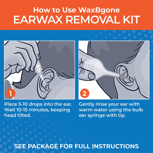 WaxBgone Earwax Removal Kit with Drops, Large 2-oz Ear Bulb Syringe & 3 SoftSpray Tips - Safe & Effective Ear Cleaning Kit - Wax Softening Formula Dissolves Earwax with Gentle Foaming Action - 0.5 Oz