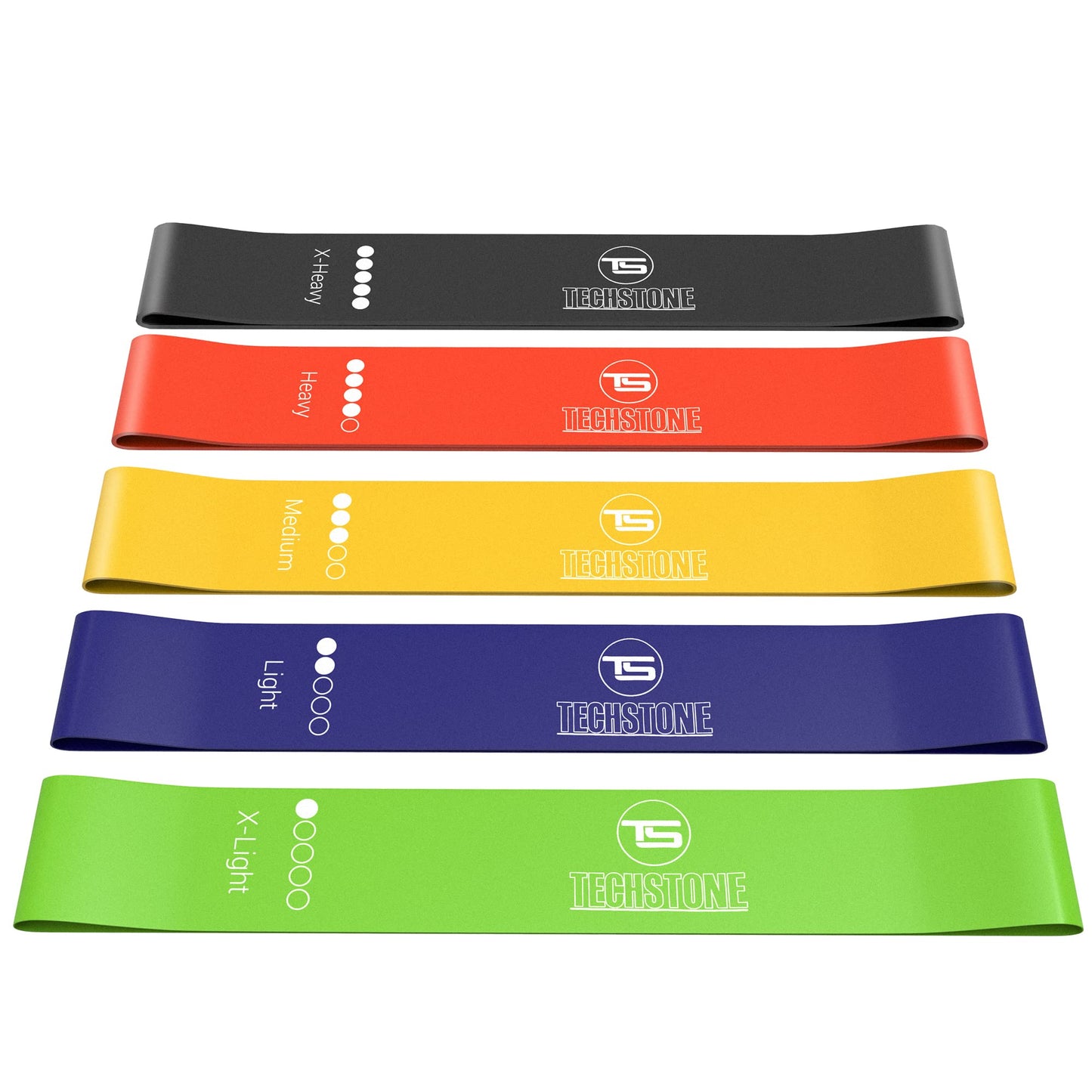 TechStone Resistance Bands Set for Men and Women, Pack of 5 Different Levels Elastic Band for Home Gym Long Exercise Workout – Great Fitness Equipment for Training, Yoga – Free Carrying Bag