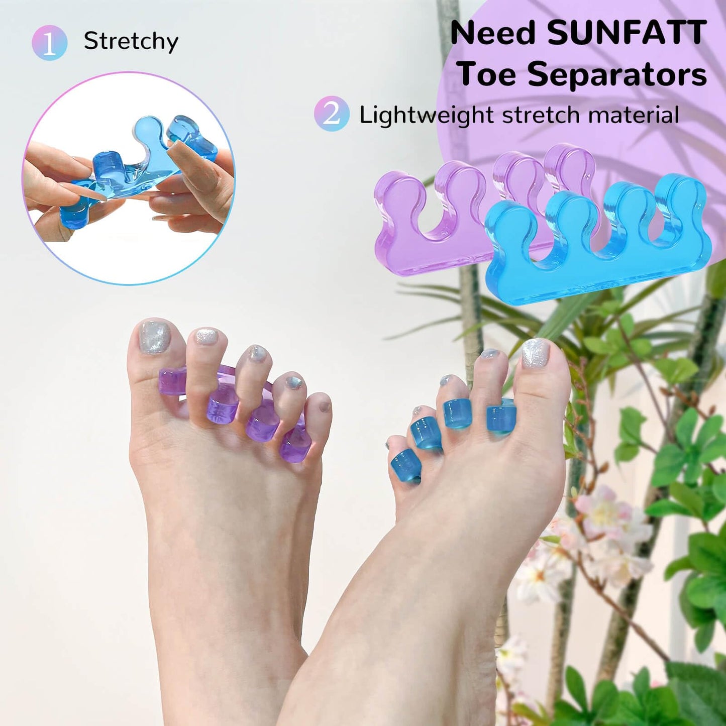 SUNFATT Toe Separators for Pedicure,Toe Separators for Women,Pedicure Toe Spacers for Separating Toenails or Nails,Easy Finger and Toenail Polish Grooming,Soft Gel Toe Spacers Pedicure Kit.