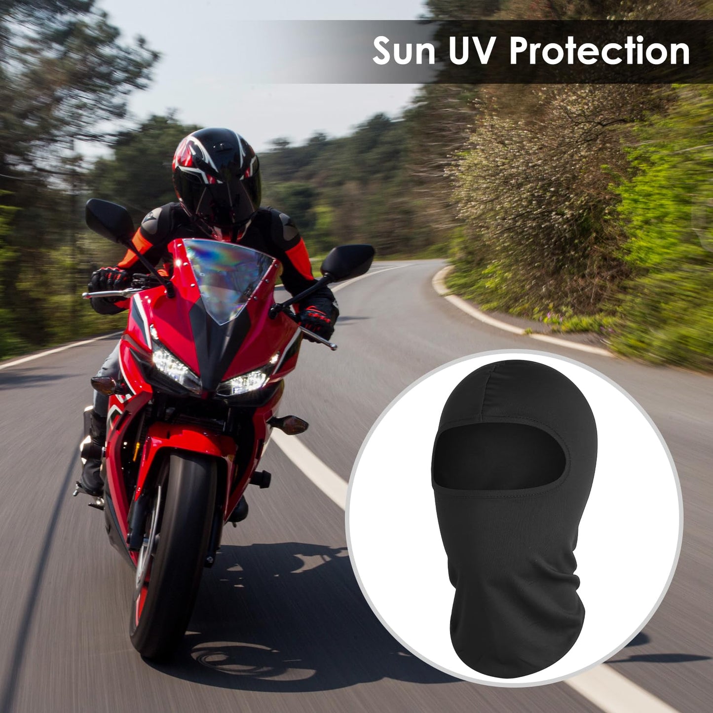 Pasamontañas para motocicleta, 2 piezas, color negro, para cubrir el cuello, para la cabeza, máscara facial completa, ajustable, resistente al viento, protector UV, para hombres, mujeres, deportes laborales