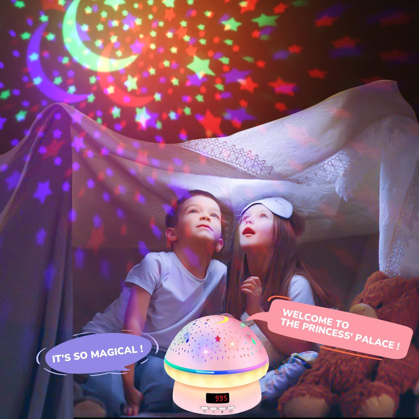 MINGKIDS Jouets pour filles et garçons de 3 à 8 ans, projecteur de veilleuse en forme d'étoile avec minuterie et rotation, lumières scintillantes pour enfants de 2 à 9 ans, cadeaux de Noël et d'anniversaire, bas de Noël pour adolescents et tout-petits