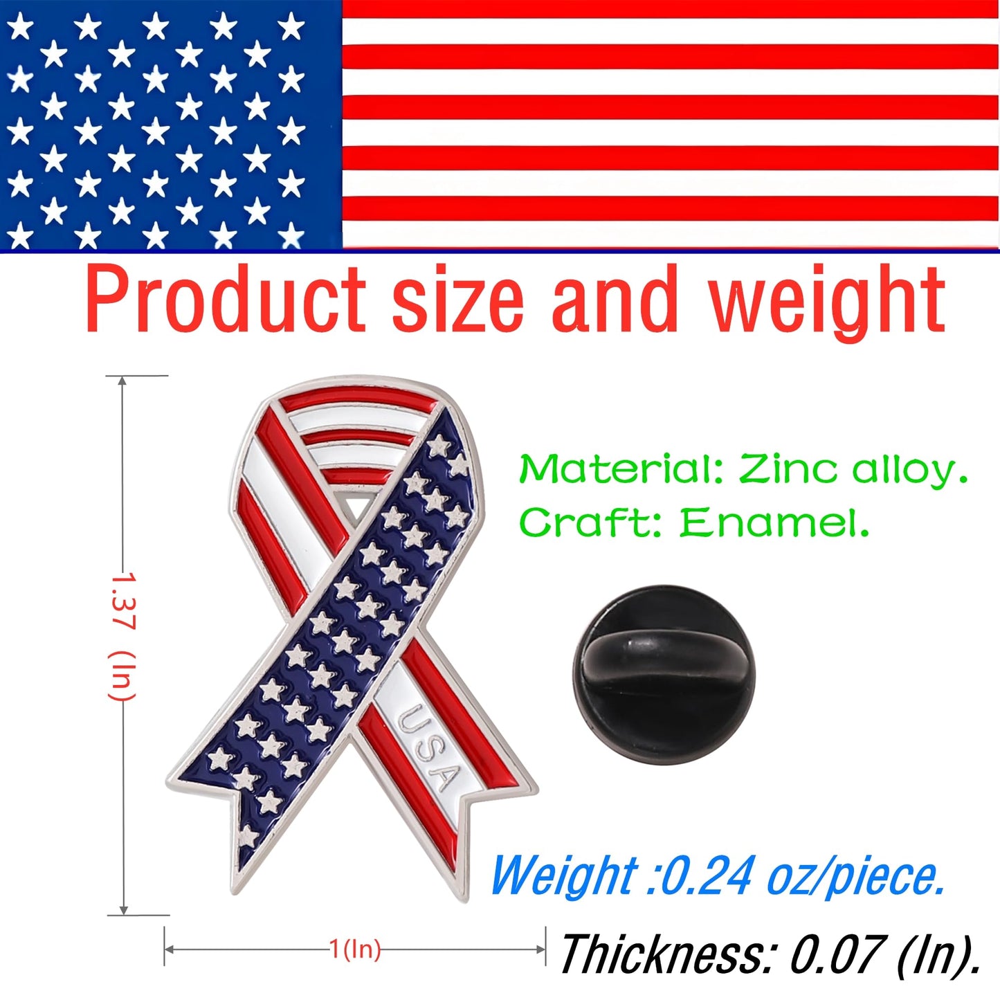 DISCAO 25/50/100/200 pieces American Flag Pins USA Flag Pins Patriotic Ribbon Pins Independence Day Pins United States Badge Pins Brooch pins for women men Clothes backpack hat Memorial Day Veteran Souvenir gift bulk (25)