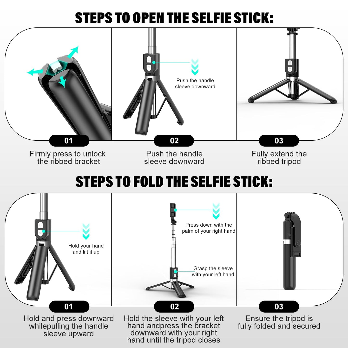 Reinforced Selfie Stick with Remote, Cell Phone Tripod Holder for iPhone 15/14/13/12/11/X/8/7, Galaxy S23/S22/S21/S20/Note/Z Flip, Pixel, OnePlus, Travel Phone Mount for Filming Video Recording