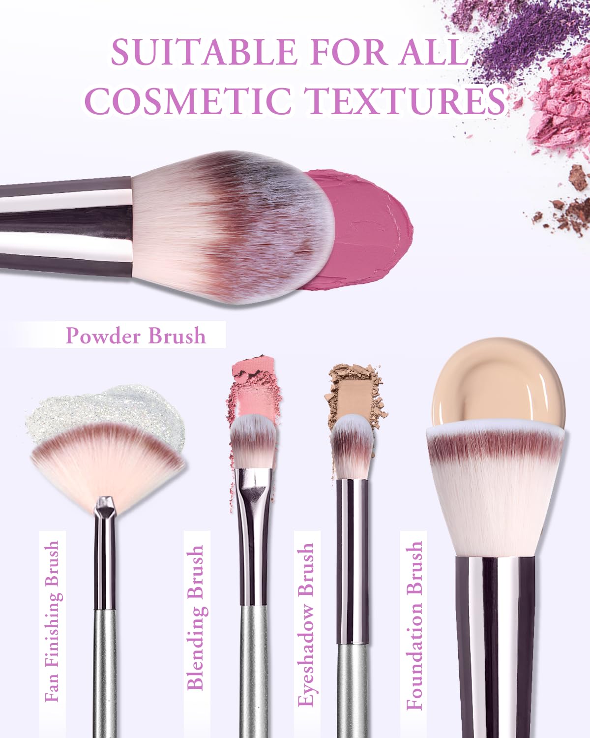 Makeup Brushes with Case, 20PCs Travel Makeup Brush Set, Foundation Concealer Blush Eyeshadow Brush Set Contour Powder Eyebrow Eyelash Brush Kit with Led Light Mirror Holder & 2 Powder Puff-Champagne